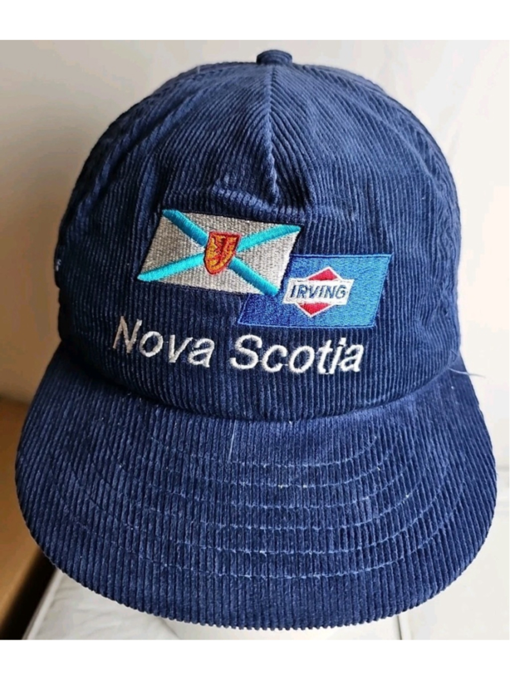 Vintage Irving Nova Scotia Hat Snapback Adjustable Corduroy Blue Gas Oil Petro